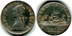 Монета серебряная 500 лир 1966 года. Италия