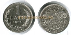 Монета серебряная 1 лат 1924 года. Латвия
