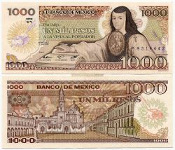 Банкнота 1000 песо 1985 года Мексика