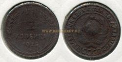 Монета медная 1 копейка 1925 года СССР.