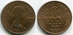 Монета 1/2 пенни 1964 года. Новая Зеландия