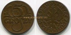 Монета 5 грошей 1931 года. Польша