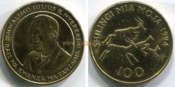 Монета 100 шиллингов 1994 года. Танзания