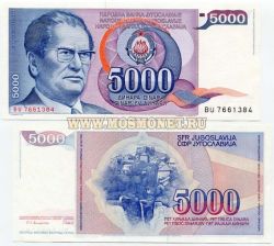 Банкнота 5000 динаров 1985 года Югославия