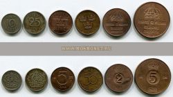 Набор из 6-ти монет 1957-1992 гг. Швеция