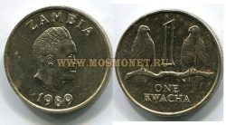Монета 1 квача 1989 год Замбия